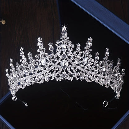 Bridal Jewelry Set 3 Pieces Silver Plated Crown Necklace & Earrings for Bride – Wedding Tiara Jewelry Set for Bridesmaid Prom Queen Birthday Banquet, June Birthstone Gift for Women