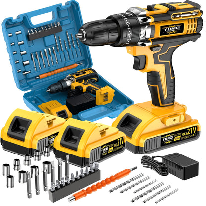 21V Cordless Impact Drill Set 2.0Ah Battery & Fast Charger with Work Light Speed & Torque Adjustment Electric Screwdriver Combo – Optional Storage Box for Car & Home Repair DIY Men's Gift