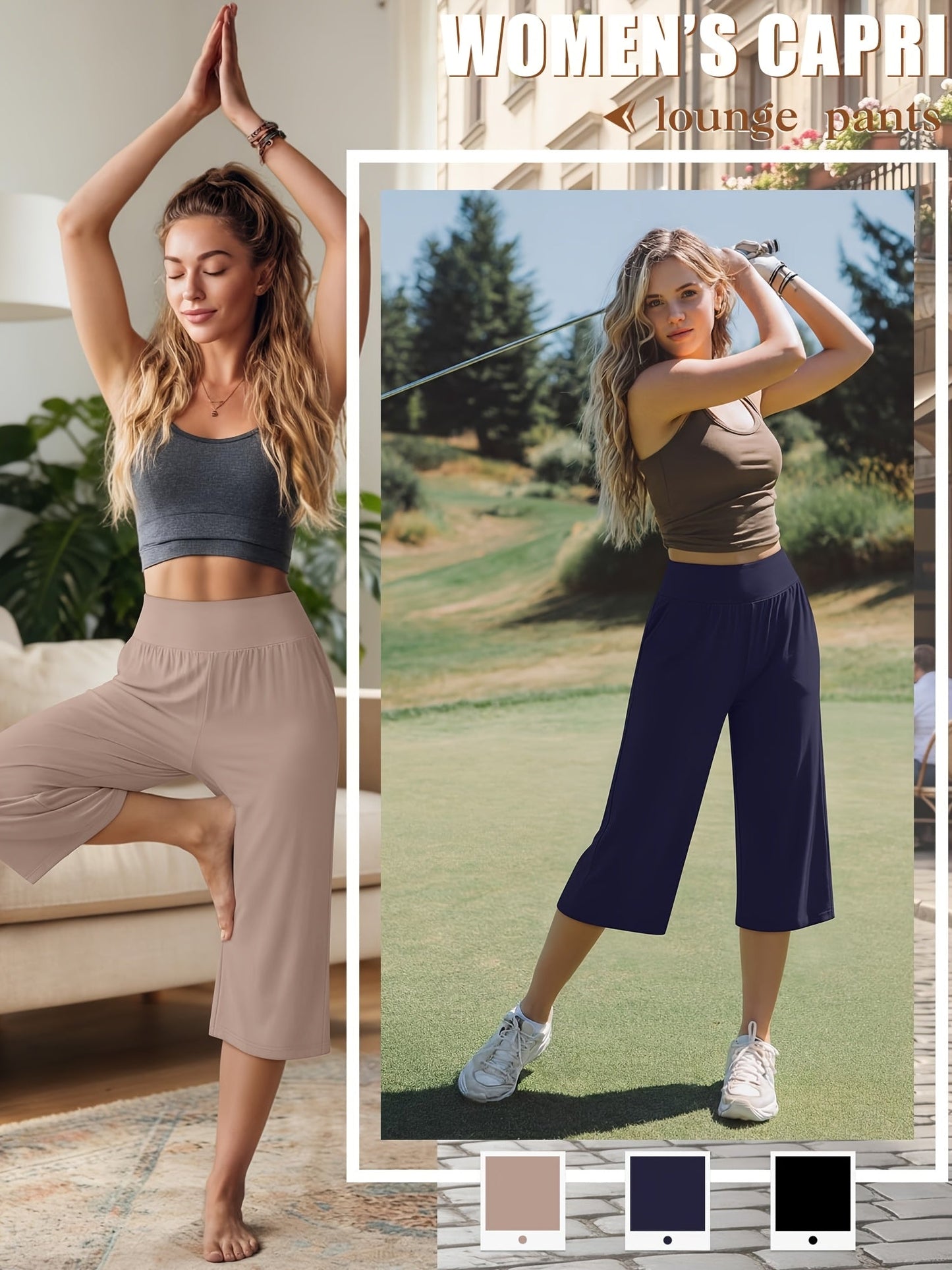Women's Capri Pants 3-Pack – Loose Lounge Cropped Sweatpants Joggers with Pockets & Elastic Waist, Yoga Capri for Spring Summer Fall Casual Weekend Wear