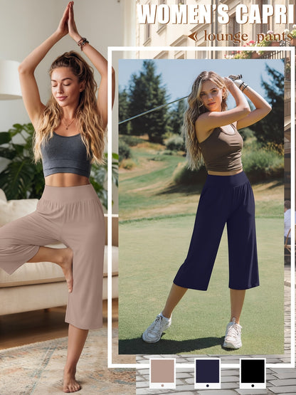 Women's Capri Pants 3-Pack – Loose Lounge Cropped Sweatpants Joggers with Pockets & Elastic Waist, Yoga Capri for Spring Summer Fall Casual Weekend Wear