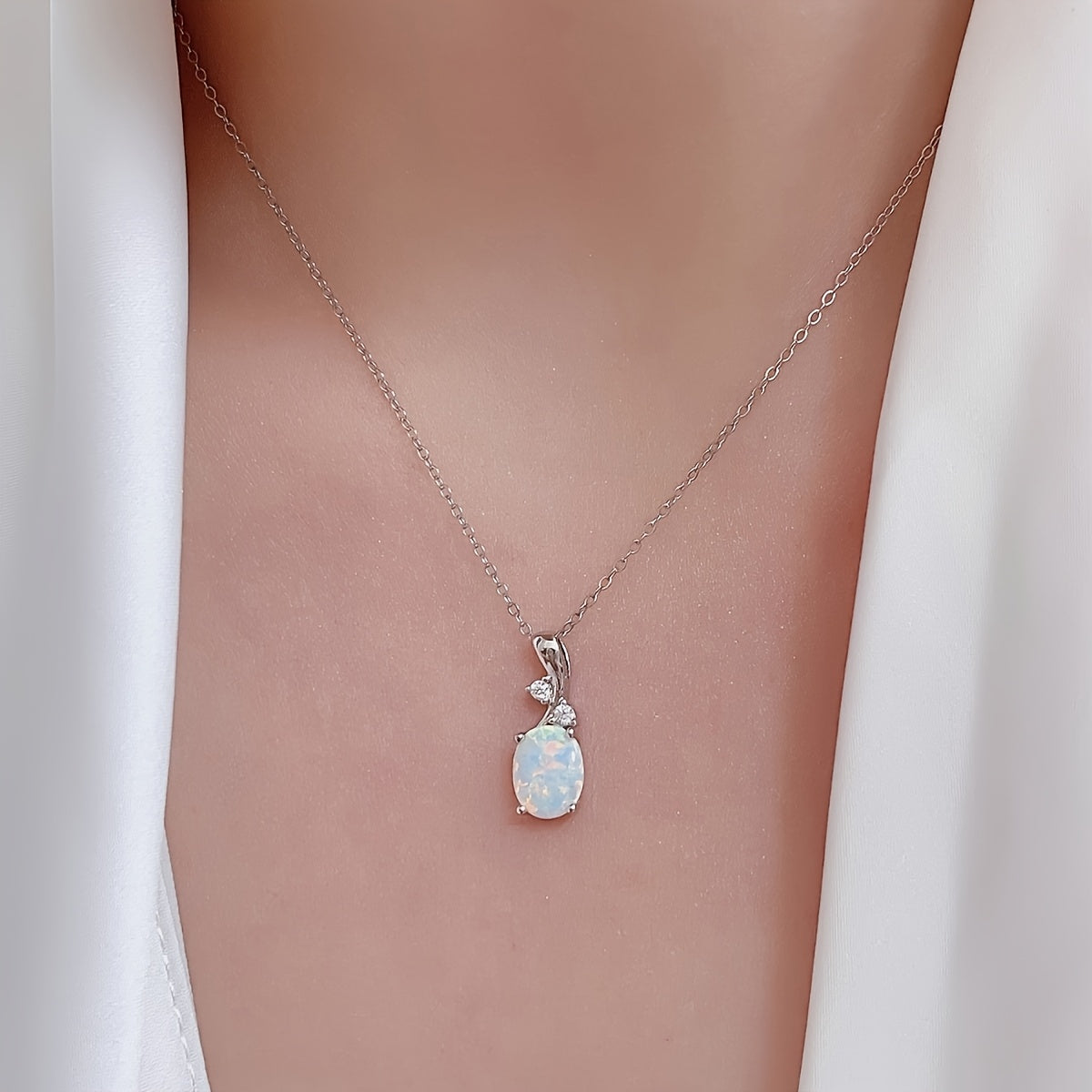 4pcs 925 Sterling Silver Water Drop Opal Jewelry Set for Women – Pendant Necklace, Earrings & Ring, Elegant Boho Party Jewelry Gift Set