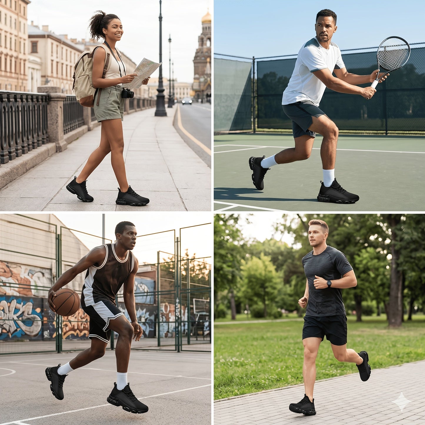 Men's Lightweight Breathable Running Shoes, Low-Top Road Training Sneakers with Rubber Sole & Lace-Up Closure, All-Season Comfort Athletic Footwear for Gym, Training & Casual Wear - White, Black, Blue, Khaki