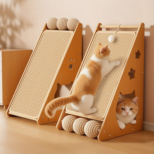 27 Inch Sisal Cat Scratching Board – Multi-Functional Wear-Resistant Cat Paw Pad Furniture Protector with 3 Teaser Balls, Easy Install, Indoor Cat Scratching Pad