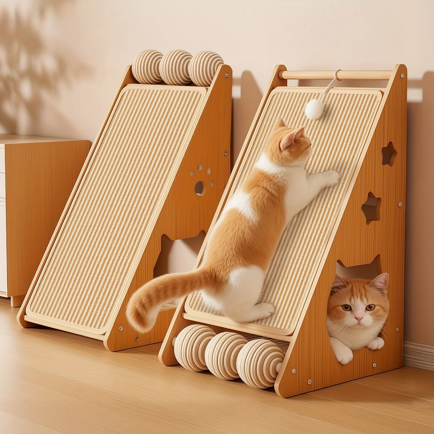 27 Inch Sisal Cat Scratching Board – Multi-Functional Wear-Resistant Cat Paw Pad Furniture Protector with 3 Teaser Balls, Easy Install, Indoor Cat Scratching Pad