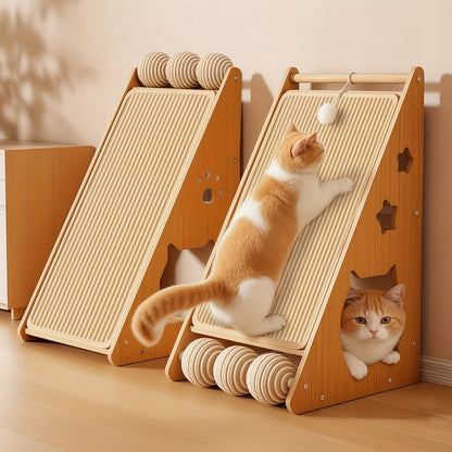 27 Inch Sisal Cat Scratching Board – Multi-Functional Wear-Resistant Cat Paw Pad Furniture Protector with 3 Teaser Balls, Easy Install, Indoor Cat Scratching Pad