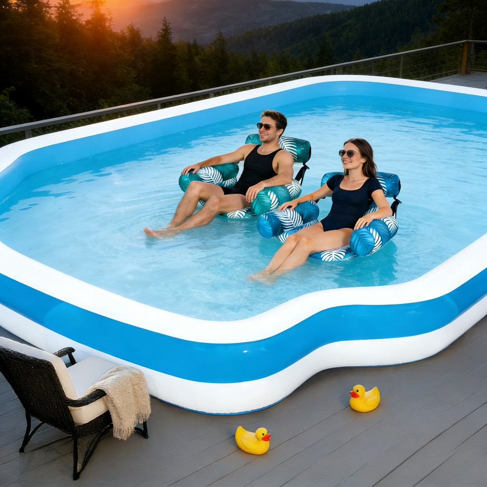 Inflatable Pool Float Leaf Design Lounge Chair for Adults Portable Summer Beach Float for Pool Beach Lakeside Party - Available in Blue Green 1 Pack or 2 Pack