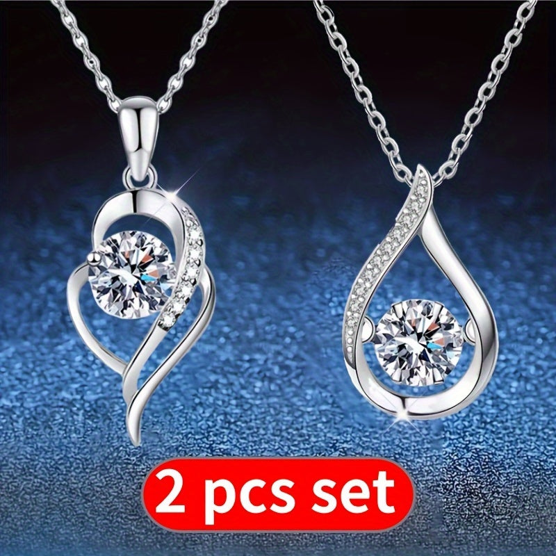 Sparkling Synthetic Zirconia Necklace Set 2-3pcs – Hypoallergenic Delicate Layering Necklaces for Women, Dainty CZ Jewelry for Casual Wear & Parties, Luxury Gift Set with Earring Bundle Option