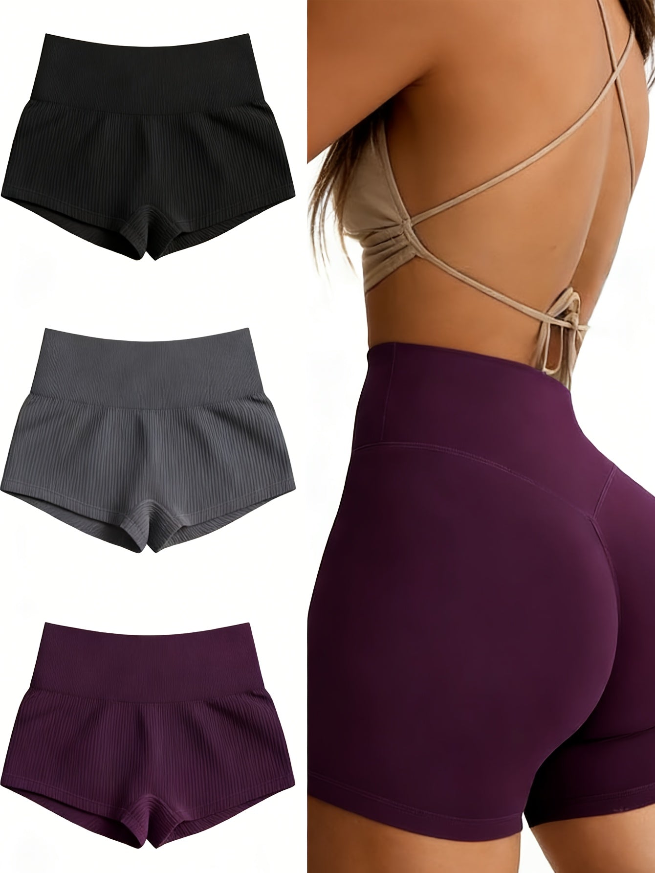 Women's 3-Pack High Waist Seamless Yoga Shorts Nylon Stretch Workout Shorts for Gym Running Cycling Sports Activewear S-XL