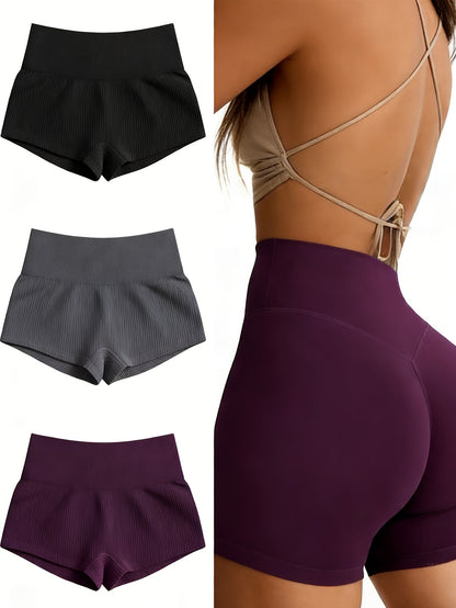 Women's 3-Pack High Waist Seamless Yoga Shorts Nylon Stretch Workout Shorts for Gym Running Cycling Sports Activewear S-XL