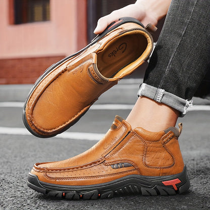 GREKS Men's Hand Stitched Slip-On Ankle Boots Casual Moccasin Chukka Loafers Non-Slip Sole for Outdoor Hiking Driving Daily Wear – Comfortable Lightweight Men's Shoes