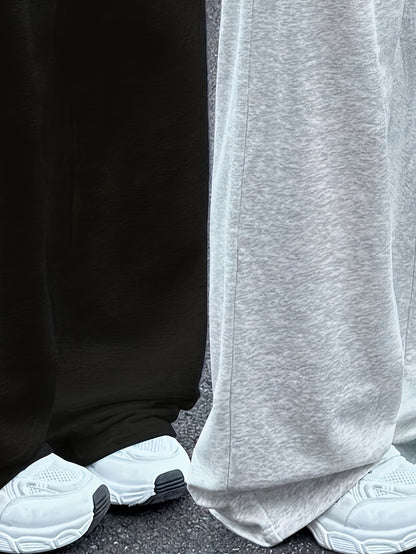 Women's Wide Leg Pants Elastic Waistband Pockets Loose Fit Casual Palazzo Jogger Sweatpants High Waist Comfortable Trousers All Season S-XXL Black Gray