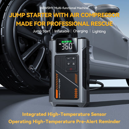 5-in-1 Jump Starter with Air Compressor 5000A Peak – 150 PSI Tire Inflator, 12V Car Battery Jump Pack for Gas & Diesel, Smart Cables & Battery Charger