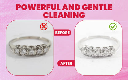 Jewelry Cleaner 8 fl oz for Gold, Silver & Platinum – Fast-Acting Dip Formula, Includes Strainer Basket, Cleaning Brush & Microfiber Cloth – Safe for Stones & Pearls
