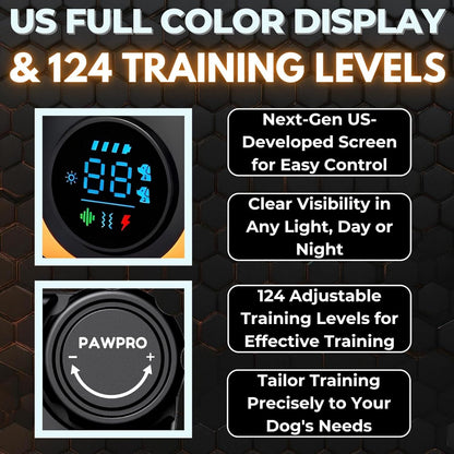 Dog Training Collar with Remote 4-Mile Range – 124 Adjustable Levels 4 Modes Beep Vibration Shock Night-Light Rechargeable E-Collar for Dogs 5–135 lbs with Training Guide