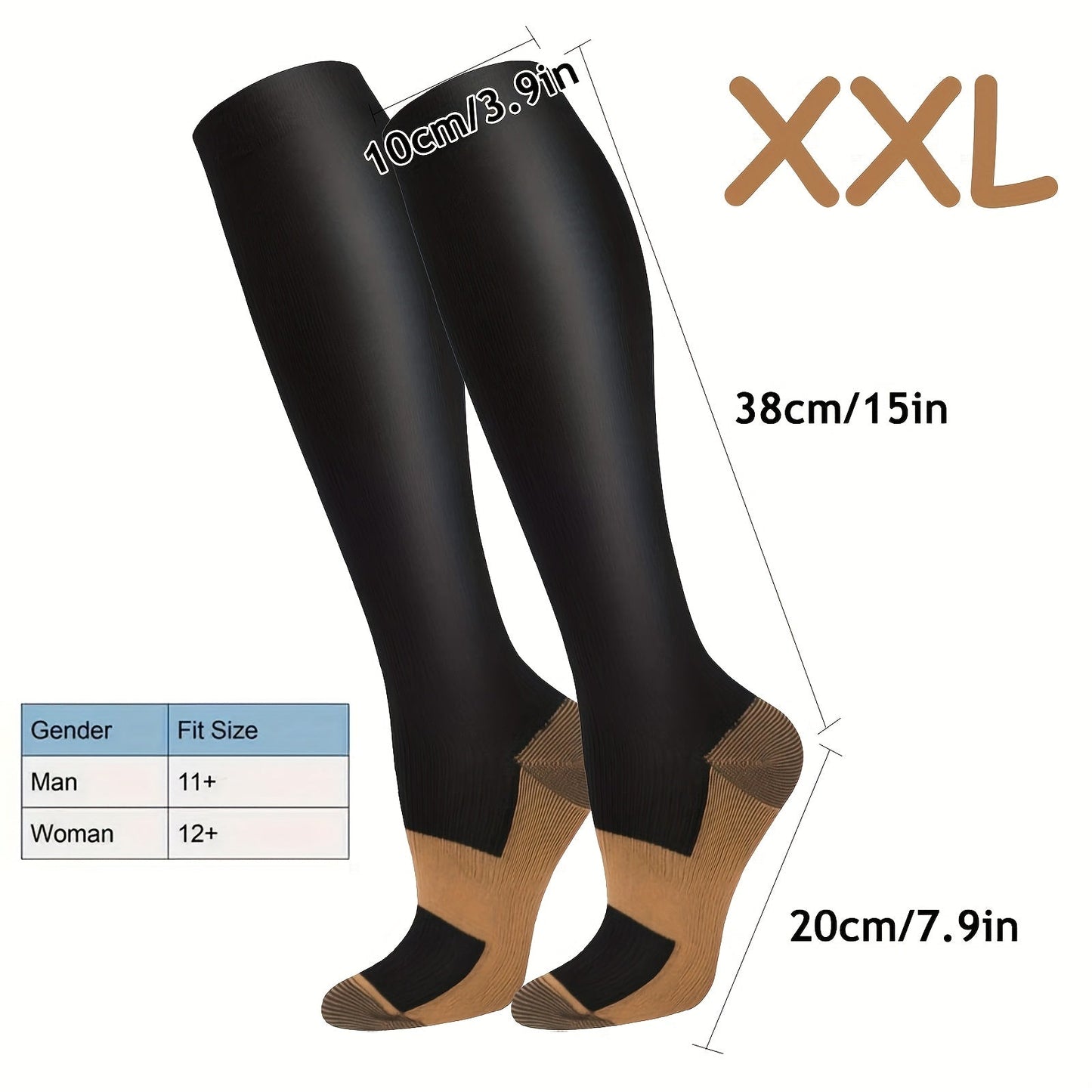 Copper Compression Socks for Women Men 10 Pairs Knee High Graduated Circulation Support Socks Black Sizes S-XXL Daily Wear Travel Running Hiking Sports Nursing