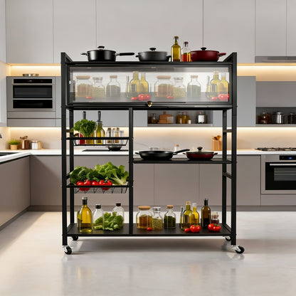 Rolling Metal Storage Cart with Wire Baskets & Wheels – Adjustable 3 or 4 Tier Movable Shelf Rack for Kitchen, Office, Garage & Pantry Organization, Sturdy Metal Organizer Cart with Locking Casters