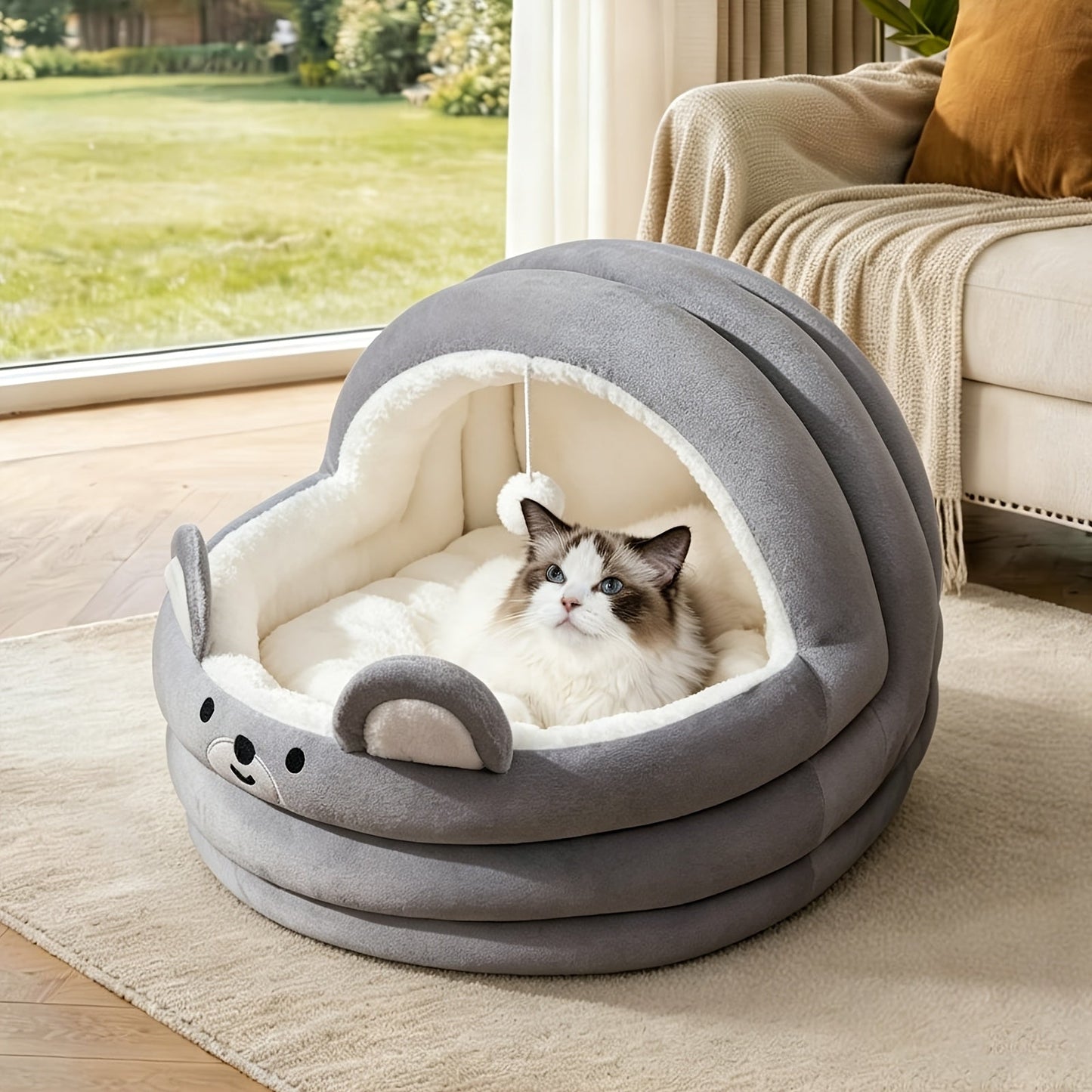 Round Plush Cat Bed & Pet Mat for Cats and Small Dogs – Large Circular Donut Design, Soft Comfortable All-Season Sleeping Pad, S M L Sizes, Includes Bonus Toy Balls, Cozy Cat Nap Cushion