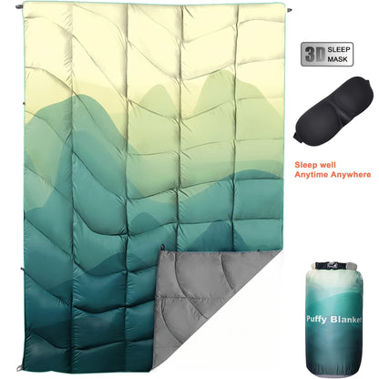 Outdoor Puffy Camping Blanket 55x79 Inch Lightweight Down Alternative Ultra Warm Hammock Top Quilt – Printed Camping Blanket for Traveling, Picnic, Beach Party & Cold Weather | 140x200cm