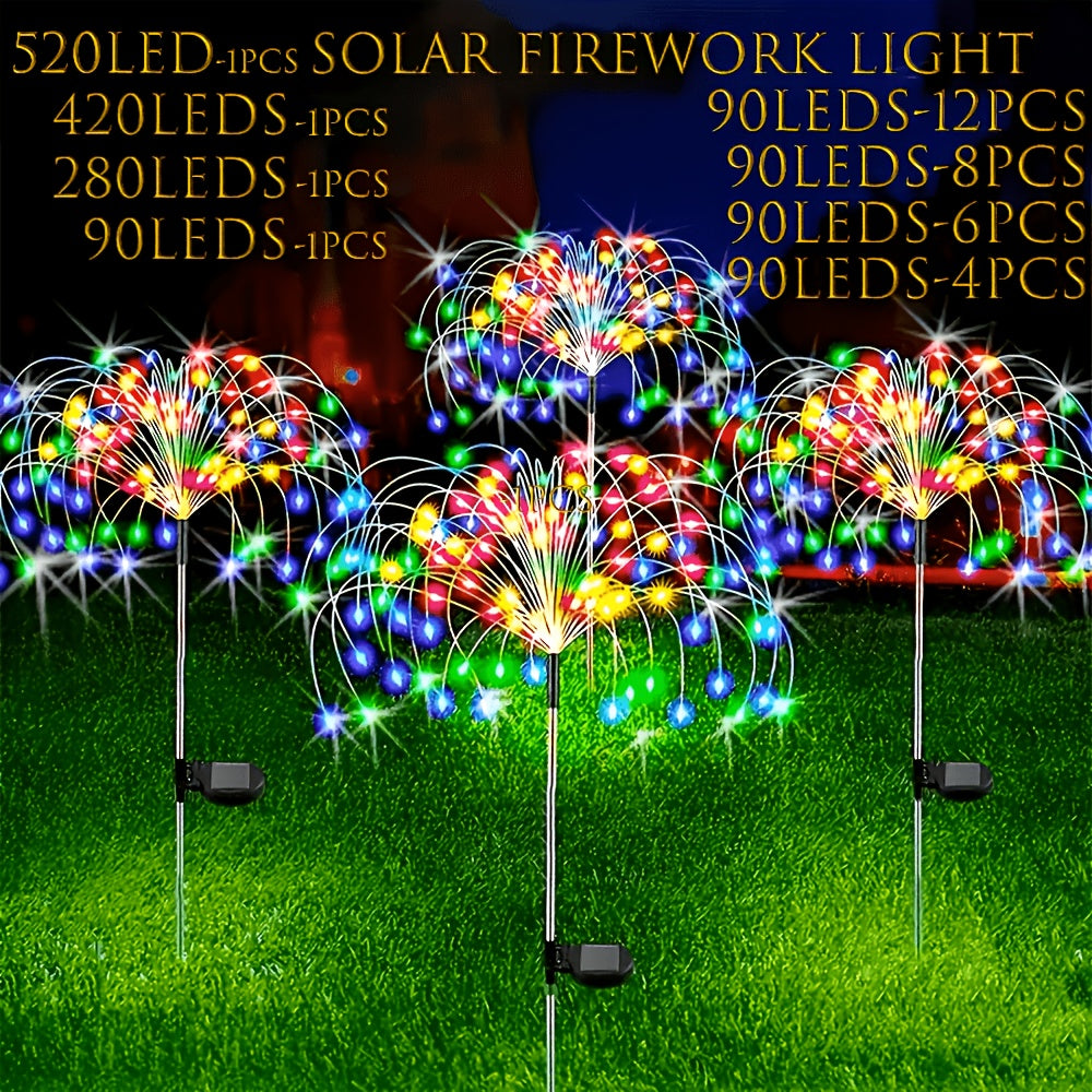 Solar Firework Garden Lights Outdoor 8 Modes LED Smart Sensor Switch Waterproof Landscape Lighting for Garden Patio Walkway Pathway Yard Lawn Party Wedding Decoration 60 200 360 LED