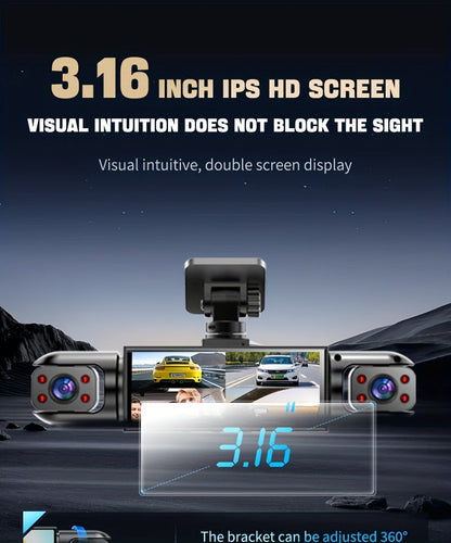 360° 4-Channel Dash Cam 1080P Full Coverage – Front 1080P + 720P Front/Rear/Left/Right, Night Vision WDR G-Sensor Loop Recording, Car Driving Recorder with Optional 32GB/64GB TF Card