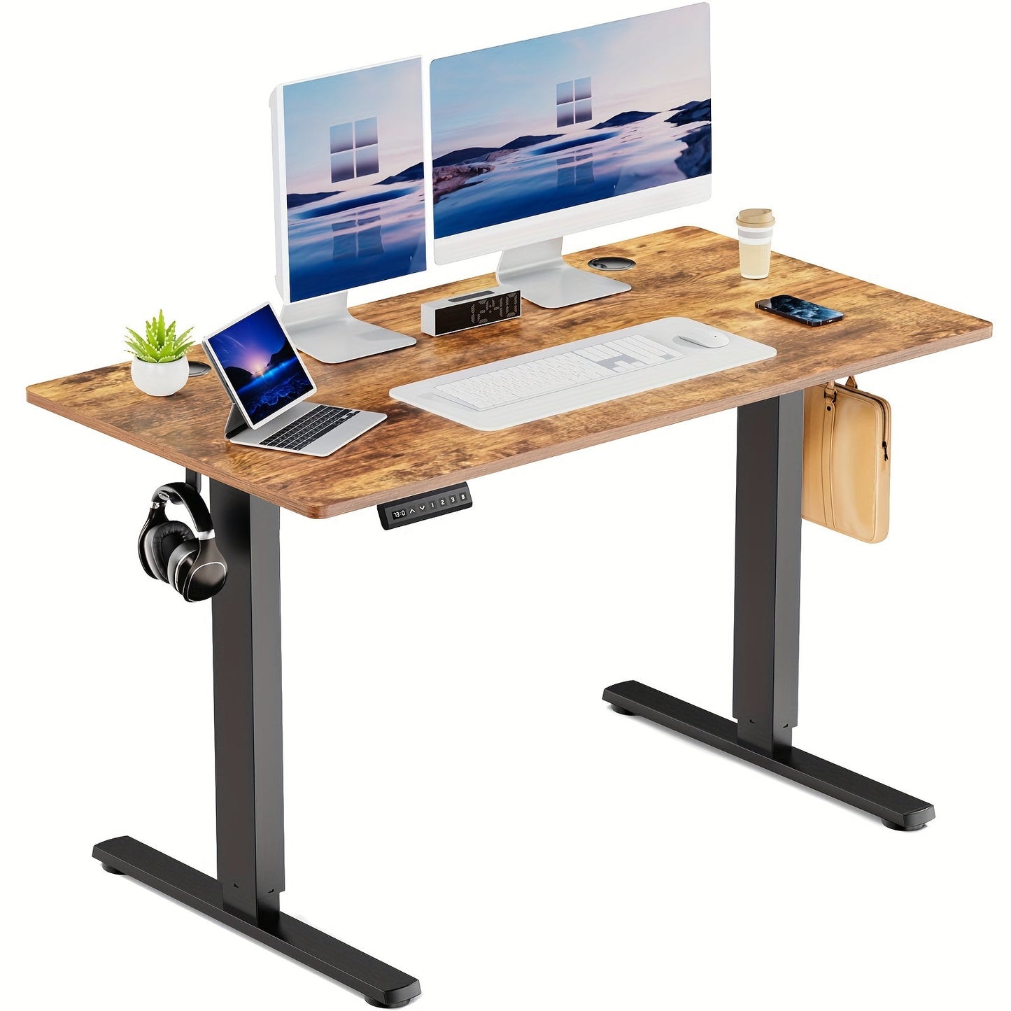 63 Inch Electric Standing Desk – Height Adjustable Sit-Stand PC Workstation with Wood Desktop, Home Office, Bedroom & Gaming Room Computer Work Table for Small Spaces