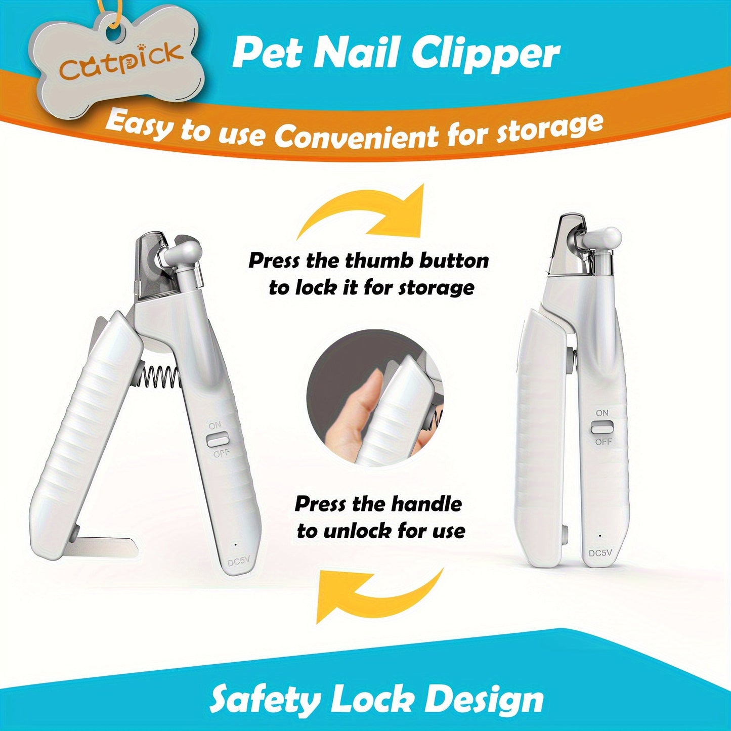 LED Light Dog Nail Clippers USB Rechargeable – Quick Sensor Blood Line Positioning, Hidden Nail File, Safety Lock, Stainless Steel Blades, Pet Nail Trimmer for Dogs & Cats