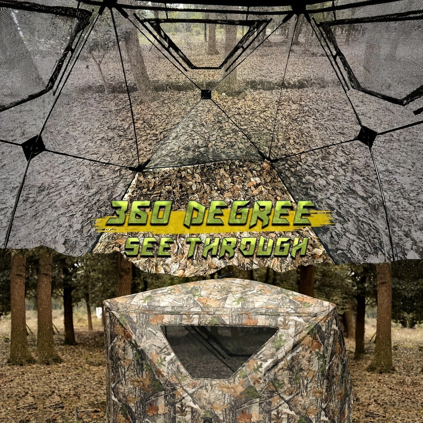 Pop-Up Hunting Blind 2-3 Person – 270° See-Through Design, Camouflage Ground Blind for Deer & Turkey Hunting, Easy Setup with Carrying Case