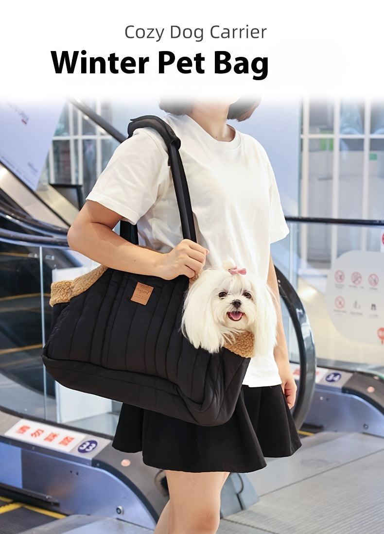 Winter Pet Carrier Handbag with Snap Closure – Cozy Warm Tote Bag for Small Dogs & Cats, Perfect for Outdoor Activities, Available in Brown, Black, Beige, Pink, Green & Blue