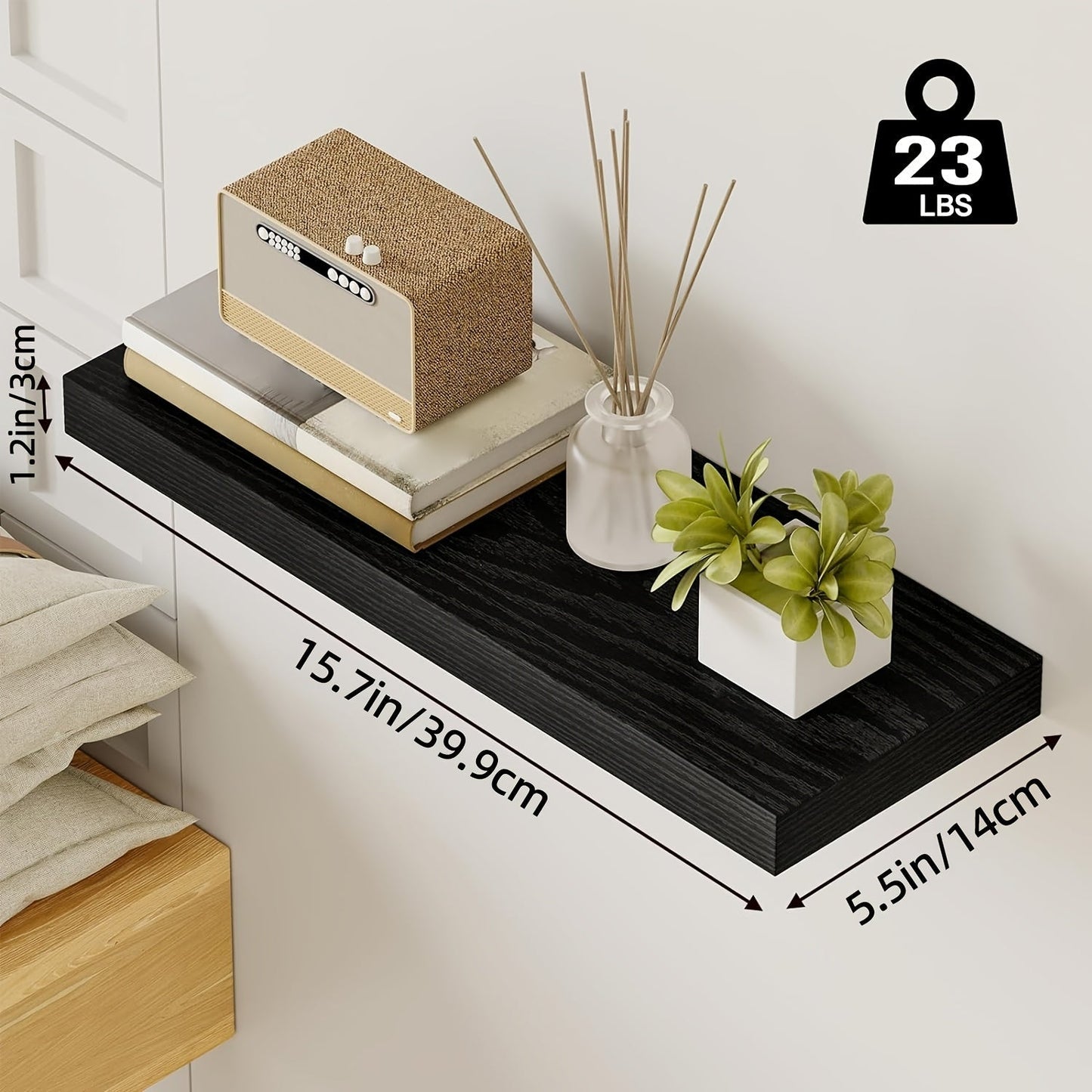 Floating Wall Shelves Wood 2/4/6 Pack 15.7 19.7 22 Inch Wall Mounted Shelves for Living Room Kitchen Bathroom Bedroom Holds 30 lbs Walnut Brown White Black Gray Home Decor Storage
