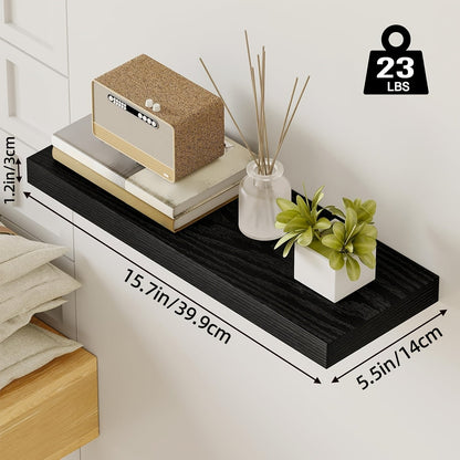 Floating Wall Shelves Wood 2/4/6 Pack 15.7 19.7 22 Inch Wall Mounted Shelves for Living Room Kitchen Bathroom Bedroom Holds 30 lbs Walnut Brown White Black Gray Home Decor Storage