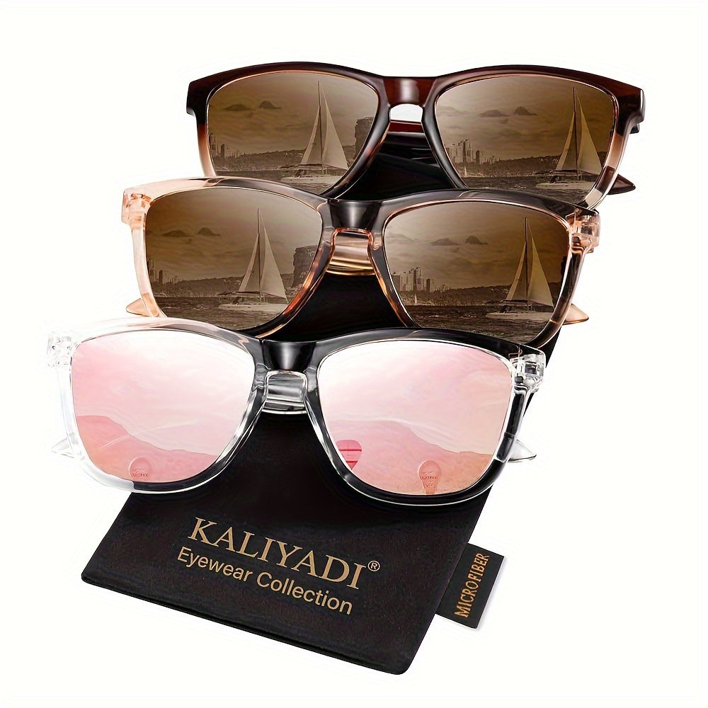 KALIYADI Women's Polarized Sunglasses 3-Pack – Trendy Fashion Shades for Shopping Street Photography Decoration, UV Protection Stylish Eyewear Gift Set in Multiple Color Combinations