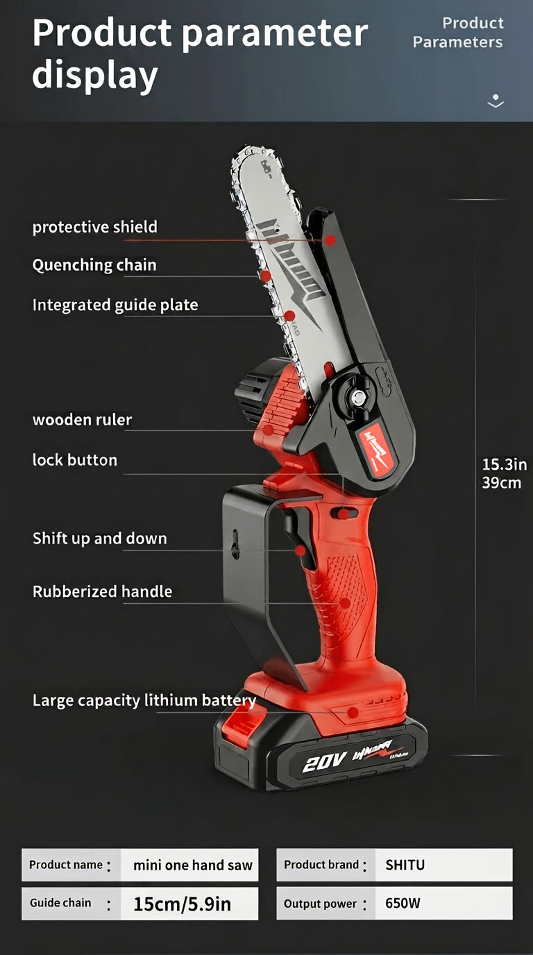 Mini Chainsaw Cordless 6 Inch Battery Powered Electric Chainsaw with Safety Guard Adjustable Chain Ergonomic Grip for Tree Trimming Branch Cutting Yard Work - Gift for DIY Home Garden Outdoor