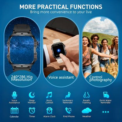 Large Screen Smartwatch Compatible with iPhone Android Wireless Calling SMS Fitness Tracker Heart Rate Monitor Remote Camera Control USB Rechargeable for Men Women - Modern Design Travel Gift
