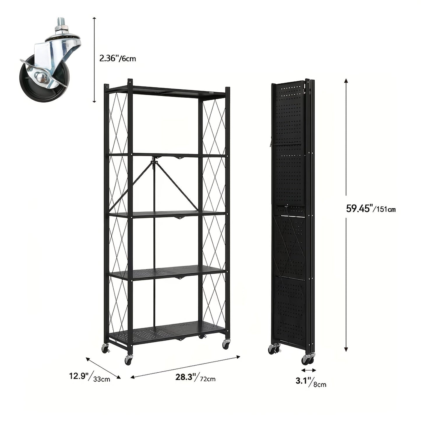 Heavy Duty Folding Storage Rack with Wheels – 3/4/5-Tier Portable Floor-Standing Shelf, No Assembly Required, for Home, Office, Bedroom & Dorm, 4 Colors Available
