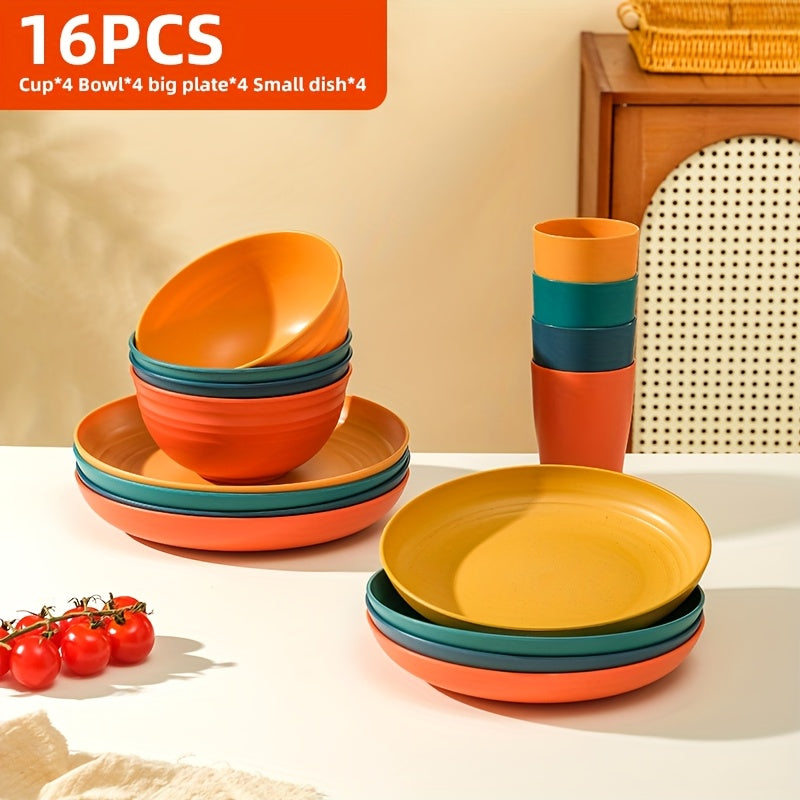 Black Wheat Straw Tableware Set – 16/32 Piece Unbreakable Eco-Friendly Plates Dessert Plates Bowls & Cups for 4-8 People, Outdoor Camping Party Wedding Halloween Kitchen Accessories