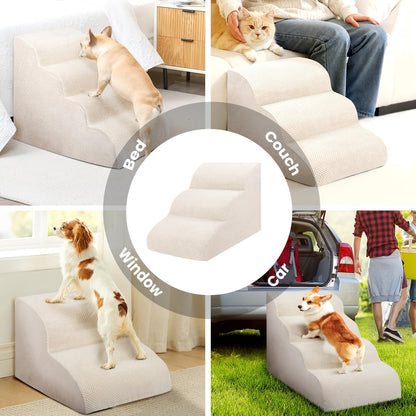 Memory Foam Dog Steps Pet Stairs 2 3 4 Step with Non-Slip Bottom & Washable Cover – Supportive Pet Steps for Sofa Bed, Great for Senior Dogs & Puppies, Multiple Colors