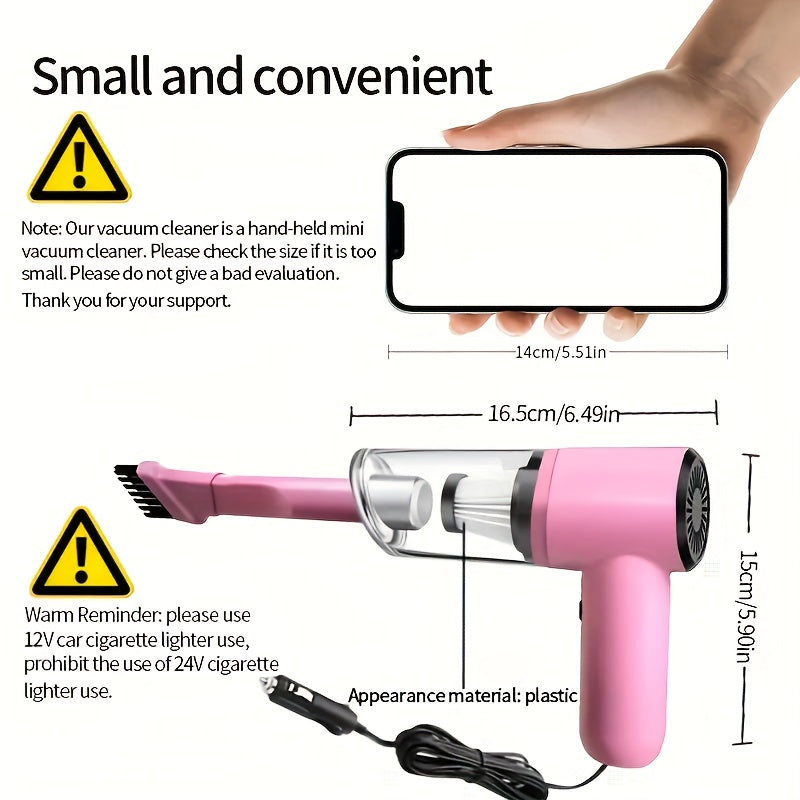 Pink Mini Handheld Car Vacuum Cleaner Strong Suction Dry Wet Cleaning for Pet Hair Cat Hair Multifunctional Portable Cordless Cute Design for Women Girls