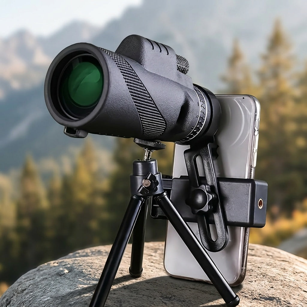 10x42 HD Monocular Telescope with Phone Adapter & Tripod – FMC Lens Compact Scope for Bird Watching, Wildlife, Hiking, Camping, Concerts & Sports – Black & Green, Christmas Gift
