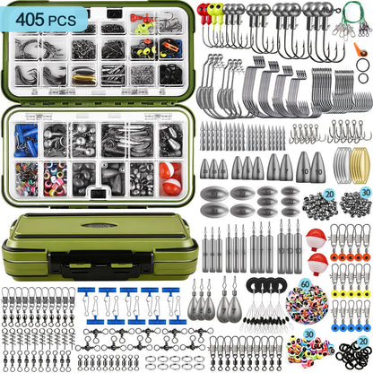 Fishing Tackle Kit 132 to 405pcs – Complete Fishing Gear Set with Tackle Box, Fishing Hooks, Weights, Sinkers & Spinner Blades for Bass, Trout, Bluegill & Crappie Freshwater Fishing