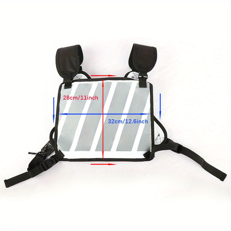 Reflective Chest Bag Running Vest Pack Lightweight Adjustable Crossbody Sling Bag for Men Women – Waterproof Sport Chest Pack for Cycling Hiking Skiing with Headphone Hole, Black & White