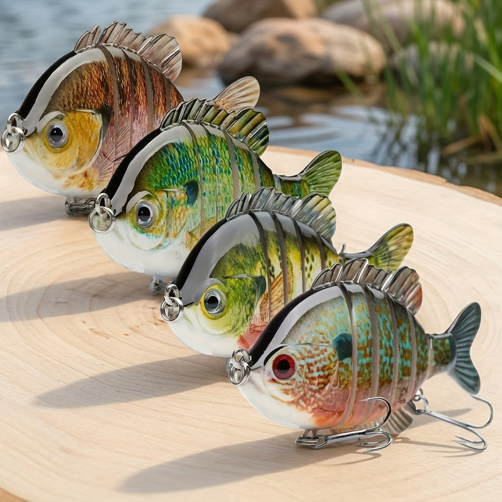 Fishing Lures 4-Pack Multi-Joint Swimbait – Realistic Hard Topwater Perch Bait with Treble Hooks, 3.5 Inch / 0.85oz, Lifelike Bluegill & Panfish Lures for Freshwater & Saltwater Bass Fishing