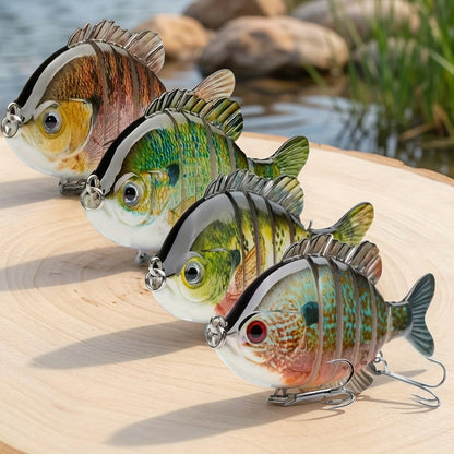 Fishing Lures 4-Pack Multi-Joint Swimbait – Realistic Hard Topwater Perch Bait with Treble Hooks, 3.5 Inch / 0.85oz, Lifelike Bluegill & Panfish Lures for Freshwater & Saltwater Bass Fishing