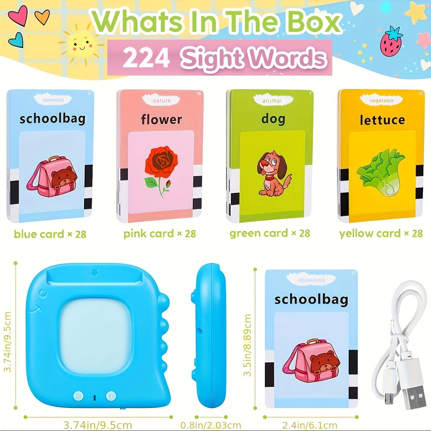 Talking Flash Cards for Preschoolers Ages 3-6 – 224 to 510 Words Language Learning Device, Speech Therapy Sensory Educational Toy for Autism, Boys & Girls, Blue Green Pink