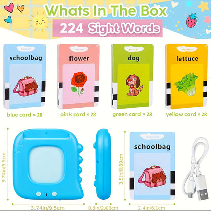 Talking Flash Cards for Preschoolers Ages 3-6 – 224 to 510 Words Language Learning Device, Speech Therapy Sensory Educational Toy for Autism, Boys & Girls, Blue Green Pink