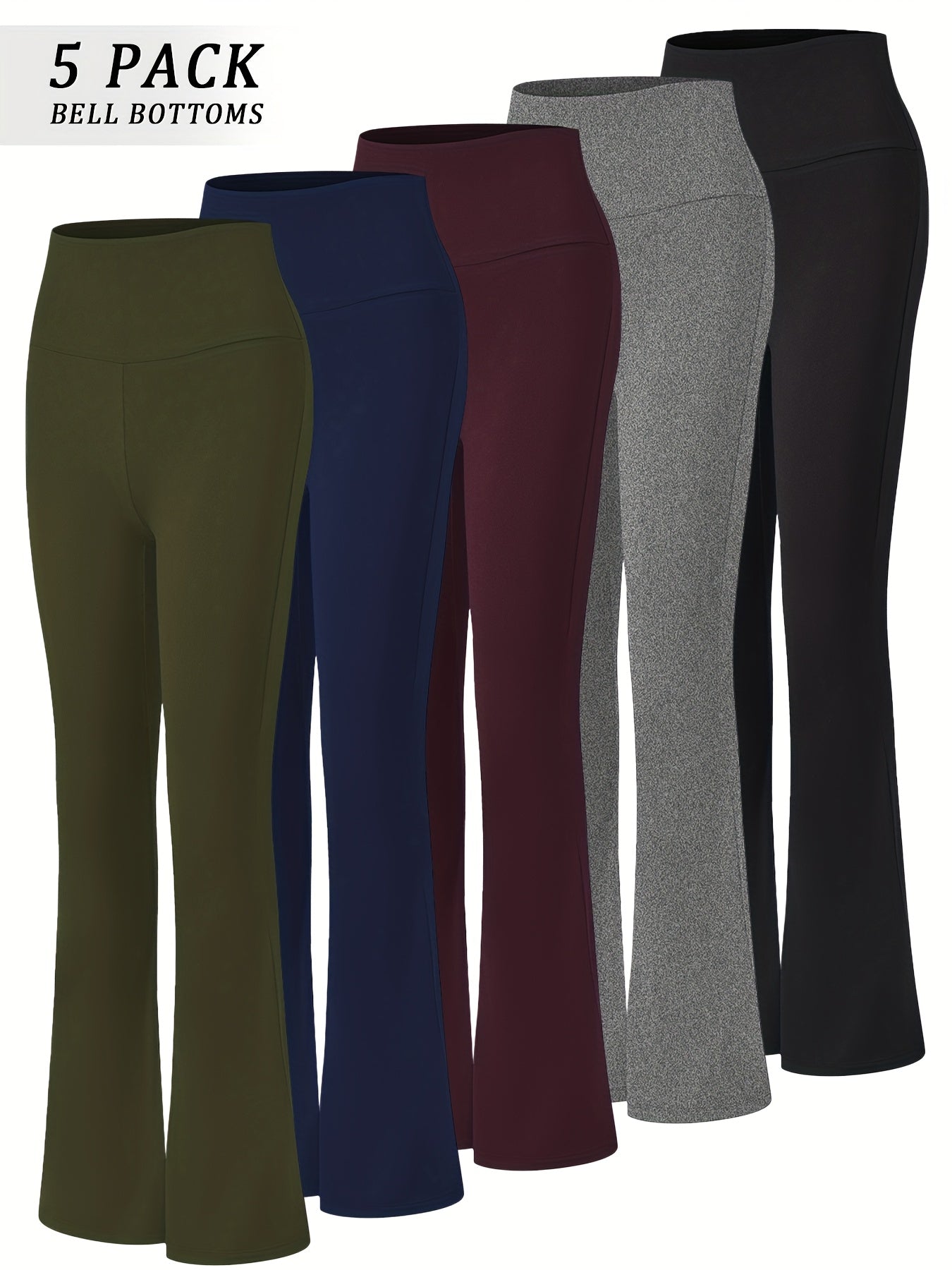 Women's High Waisted Flare Bell Bottom Yoga Pants 5-Pack Tummy Control Full-Length Bootleg Leggings Soft Stretch Wide Leg Pants for Yoga Gym Dance Pilates Year-Round Wear Sizes S-XXL