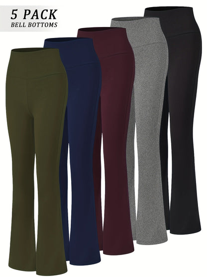 Women's High Waisted Flare Bell Bottom Yoga Pants 5-Pack Tummy Control Full-Length Bootleg Leggings Soft Stretch Wide Leg Pants for Yoga Gym Dance Pilates Year-Round Wear Sizes S-XXL