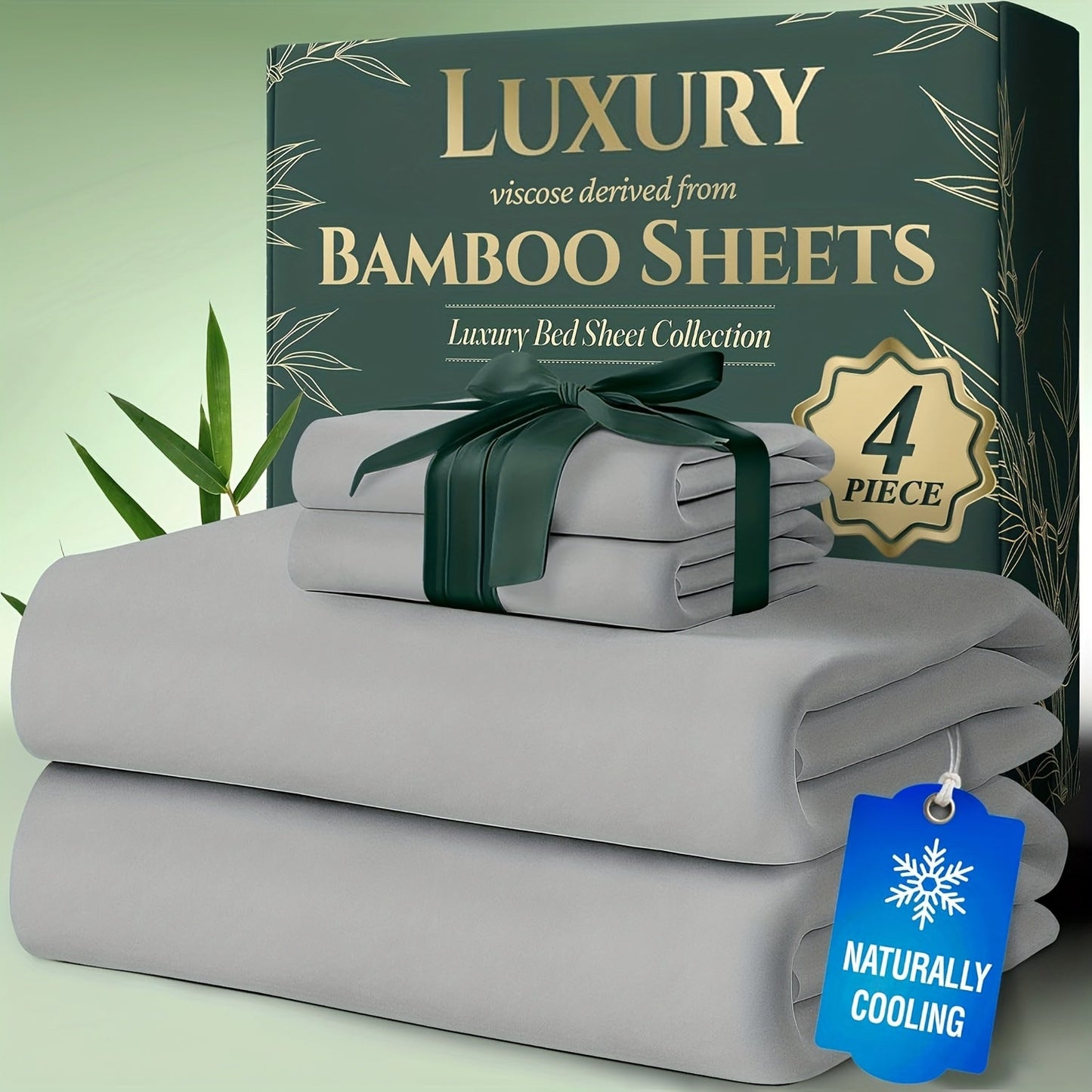 Cooling Bamboo Bed Sheet Sets Deep Pocket | Ultra-Soft Breathable 4-Piece Sheets for Hot Sleepers | Twin Full Queen King | Moisture-Wicking Temperature Regulating Pillowcases Included