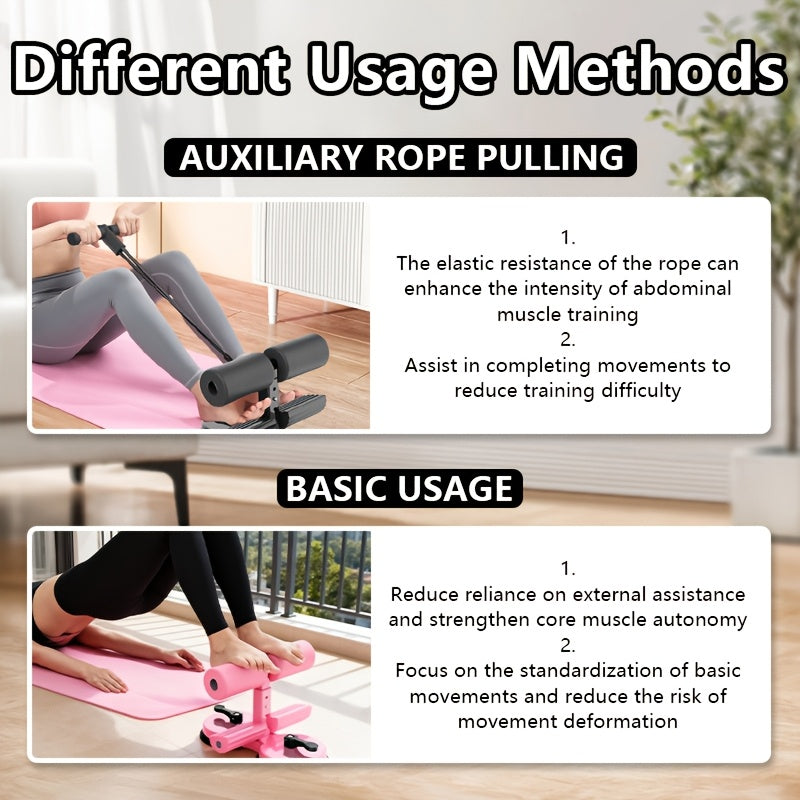 Portable Sit Up Bar – 3-Section Adjustable Design, Dual Suction Cups & Resistance Bands, Lightweight Home Core Fitness Equipment for Small Spaces