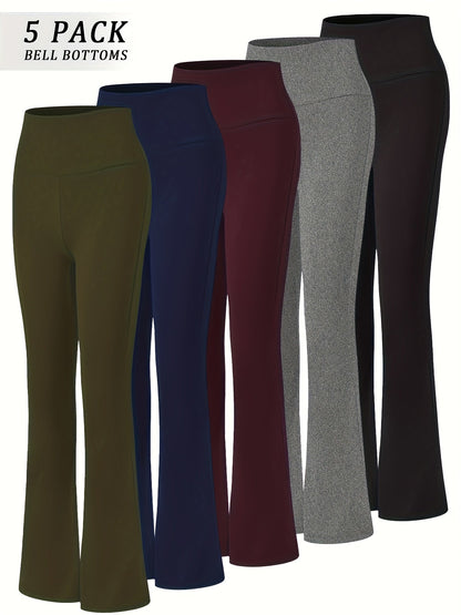 Women's High Waisted Flare Bell Bottom Yoga Pants 5-Pack Tummy Control Full-Length Bootleg Leggings Soft Stretch Wide Leg Pants for Yoga Gym Dance Pilates Year-Round Wear Sizes S-XXL