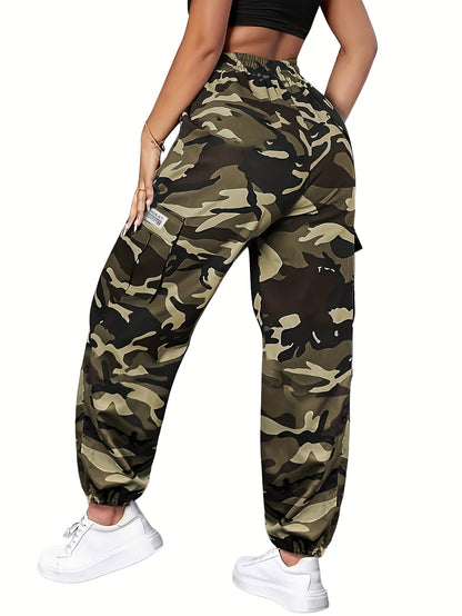 Women's Camo Cargo Pants – Lightweight Breathable Hiking Outdoor Casual Long Pants Multi-Pocket Elastic Waist XS-XXL Camouflage